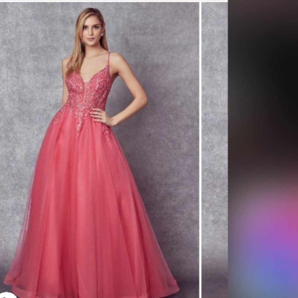 Pink Sequin Embellished Prom Gown